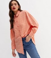 New Look Coral Textured Long Sleeve Oversized Shirt